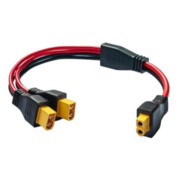 Imagem de Faoyliye Cabo divisor XT60 Y, adaptador conector fêmea para macho duplo XT60, cabo de extensão 10AWG XT60, para drone, estação de energia solar, portátil, painel solar, etc-30 cm/1ft