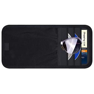 Imagem de Wisdompro Suporte de óculos de sol para carro, estojo organizador de viseira de sol com 1 bolsa macia para óculos, 3 capas de armazenamento extra, 1 suporte para caneta e tiras elásticas (preto)