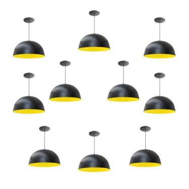 Imagem de Kit 10 Luminária Pendente Meia Lua 24cm Interior Amarelo Com Fiação 11