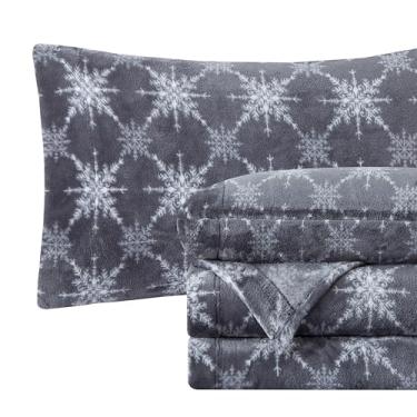Imagem de Elegant Comfort Jogo de lençol luxuoso e macio de flanela de veludo de pelúcia de 4 peças - qualidade premium - aconchegante, quente, veludo felpudo de flanela de flanela de Natal - Queen, floco de