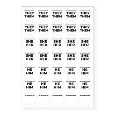 Imagem de Adesivos de pronomes - Identidade de gênero em massa para conferências - They Them He Him She Her Nonbinary Badges Name Tags (5 folhas)