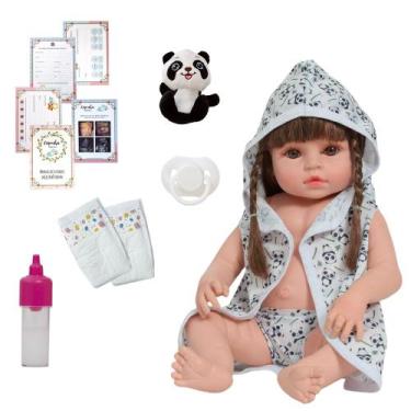 Imagem de Bebê Reborn Recém Nascida Saída de Banho Panda + Acessórios - Cegonha 