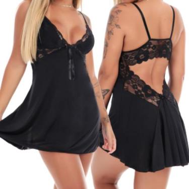 Imagem de Camisola sensual feminina de renda e costas aberta sem bojo - MICLICK 