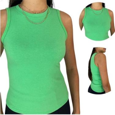 Imagem de Camiseta Feminina Canelada Regata Lisa Academia Verão - CL Modas, Verd