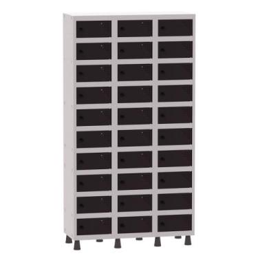 Imagem de Armário Porta Objetos de Aço 3 Vãos 30 Portas Pitão Pandin 1,90 m Cinz