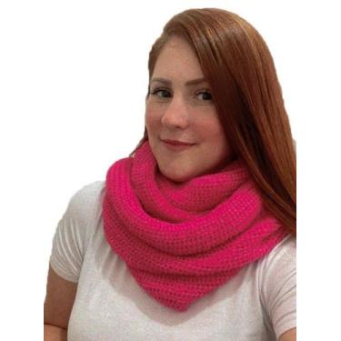 Imagem de Kit 3 Cachecóis Feminino Maxi Gola Fechada Em Lã Tricô Rosa - Breeza S
