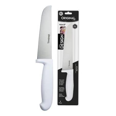 Imagem de Faca Açougueiro Churrasco Cozinha Carne Aço Inox Cabo Branco 8" - Orig