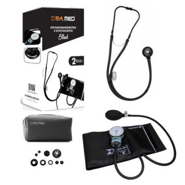 Imagem de Kit Esfigmomanômetro Estetoscópio Rappaport Black Bic Pa Med - p.a. me