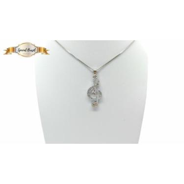 Imagem de Colar Choker com Pingente Música Clave de Sol com pedras cristais, fol
