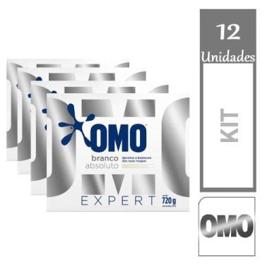 Imagem de Kit 12 Lava-Roupas Brancas Pó Omo Expert Caixa 720g cada