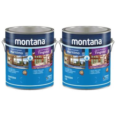 Imagem de Kit 2 Verniz Para Madeira Tingidor Base Água Brilhante Montana 3,6 Lit