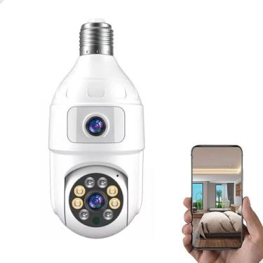 Imagem de Câmera Lampada Dupla de Segurança WiFi Lâmpada 360° com Visão Noturna e Lentes Duplas Full HD 8MP: Interna/Externa, Áudio à Prova d'Água/Impermeável