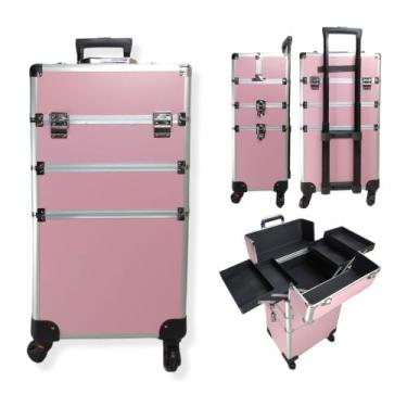 Imagem de Maleta Mala de Maquiagem Profissional 3 Andar Rosa 914R - Kingleen
