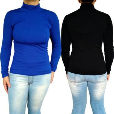 Imagem de Kit 2 Blusinhas Femininas Gola Alta Manga Longa Justas Lisas Cores Sor