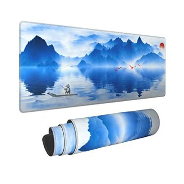 Imagem de Mouse pad grande estendido Sunset Mountain Lake grande, XL Gaming Mouse Pad Pad de mesa, teclado de computador de 80 x 30 cm de comprimento Mousepad com base antiderrapante de 3 mm e borda costurada para trabalho em casa