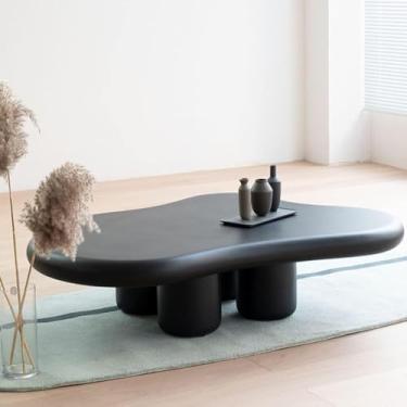 Imagem de Mesa de centro em forma de nuvem de madeira maciça, mesa de centro de desenho animado para ambientes internos, creme, branca, estilo fofo, mesa central moderna para quarto e sala de estar, preta, 120