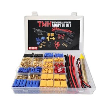 Imagem de TMH 183 peças T-Plug EC3 EC5 XT30 XT60 XT90 TRX-Plug macho e fêmea kit de conector adaptador com fio de silicone e tubo termorretrátil para motor de bateria RC ESC Lipo (total de 183 peças)