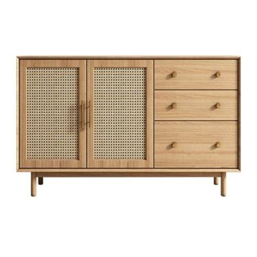 Imagem de Aparador, buffet, gabinete de armazenamento kithchen com portas de vime, armário de destaque com pés de madeira maciça, armário para corredor, entrada, armário de canto da sala de estar (120 x 35 x 90