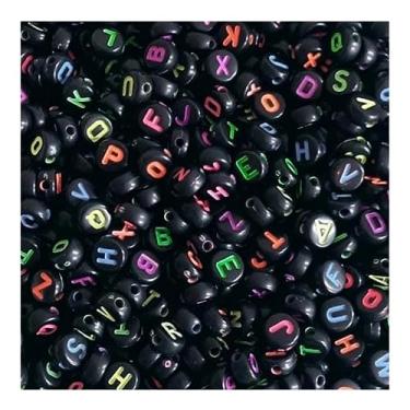 Imagem de 600 Miçangas de letras do alfabeto p pulseiras e colares (Preto e colorido)