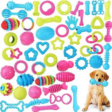Imagem de Jenaai Pacote com 50 brinquedos para filhotes de cachorro mastigáveis, brinquedos macios para mastigar cães, brinquedos interativos para dentição para cães pequenos, alívio da ansiedade, limpeza de