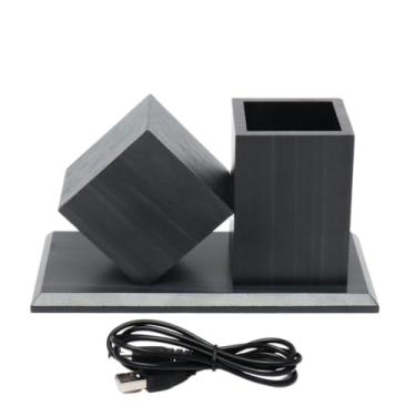 Imagem de Relógio despertador com porta caneta para escritório/quarto decoração 3 opções e alarmes relógio de madeira (Losango-preto)