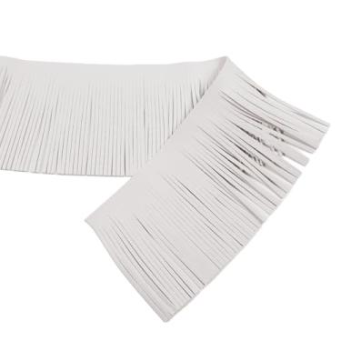 Imagem de Acabamento de franja de couro PU de 3 metros, acabamento de franja de couro sintético de 10 cm para abajur, bolsa de sombra, costura, vestido, artesanato, decoração de saia (branca)