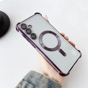 Imagem de Capa transparente de luxo para Samsung A55 A16 S25 S24 Ultra S23 FE Plus A35 A25 A15 A06 A05 A05S Capa TPU macia, roxo escuro, para Galaxy A55 5G