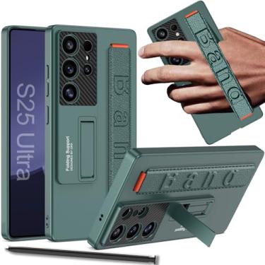 Imagem de NINKI Capa para Samsung Galaxy S25 Ultra com suporte e alça, capa à prova de choque S25 Ultra Grip, capa verde