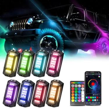 Imagem de GSRECY 8 pods RGB Rock Lights Wireless High Power Under Glow Light Wheel Well Lights com aplicativo/controle remoto/modo de música compatível com Jeep Trucks Off Road SUV ATV UTV Trailer Boat