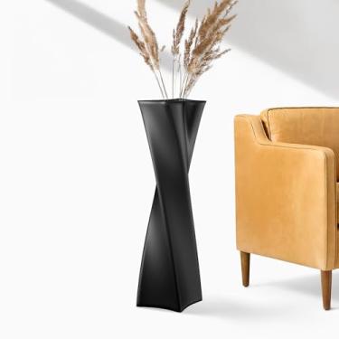 Imagem de Vaso preto de chão alto: vasos pretos em forma de coração de resina de 69,8 cm, perfeitos para entrada de flores secas ou falsas, grande vaso decorativo para sala de estar, canto de casa, escritório,