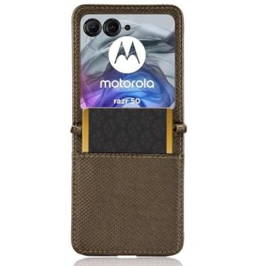 Imagem de Capas Compatível com MOTO Razr 50.Fechamento Magnético Design de pé Leather Flip Case com slots de cartão de carteira.Capas para MOTO Razr 50-Brown