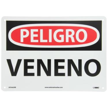 Imagem de NMC SPD463RB Placa OSHA, Legend"PELIGRO - VENENO", 35,5 cm de comprimento x 25,4 cm de altura, alumínio, preto/vermelho sobre branco