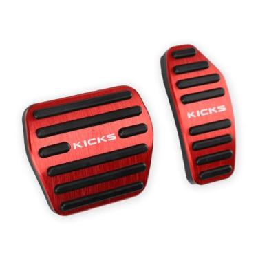 Imagem de LEXLEY 2 peças de pastilhas de pedal de freio a gás de alumínio antiderrapantes, capas de pedal de acelerador automático sem perfuração apenas para Nissan 2018-2024 Kicks-RED