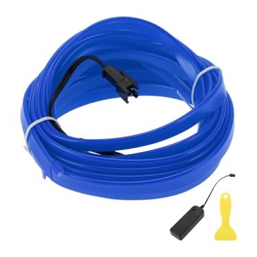Imagem de A ABSOPRO Cabo de fio EL de 5 m LED que brilha na faixa de iluminação interior do carro, luz neon flexível para decoração de carro, caixa de bateria (3V) azul