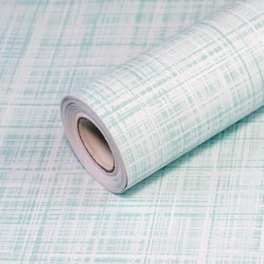 Imagem de Qianglive Papel de parede de pano de grama ciano claro 43 x 76 cm tecido em relevo texturizado papel de contato removível pano de grama autoadesivo papel de parede de vinil para banheiro paredes