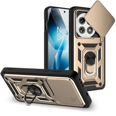 Imagem de RJYWSQH Capa para OnePlus 13 5G: Capa de câmera deslizante e suporte multiângulo para capa de telefone One Plus 13, dourada