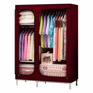 Imagem de Guarda-roupa Armário grande com zíper totalmente fechado, armação de tubo de aço, pano de cetim, guarda-roupa resistente, durável, simples para quarto armário