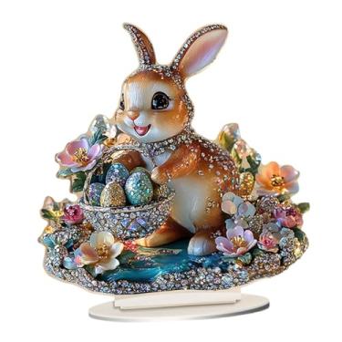 Imagem de oshhni Decoração de da Páscoa em acrílico 2D Placa plana Presente ideal Decoração única de Páscoa Exibição de mesa para prateleira de canto Lareira, 20cmx19cm