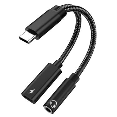 Imagem de Geekria Adaptador de carregador de áudio USB-C para conector de 3,5 mm, carregamento rápido PD 60W, cabo de áudio digital USB-C DAC compatível com Samsung Galaxy S23 S23 Ultra S23+, Google Pixel 8 7,