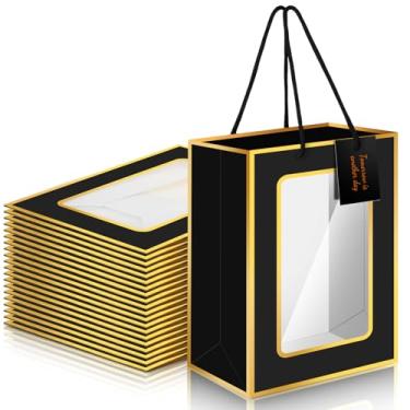 Imagem de Affrolling 12 sacos de presente transparentes de papelão com janela e cartões, sacolas de compras com alças, presente de agradecimento para chá de panela, casamento, formatura, aniversário, 18 x 14 x
