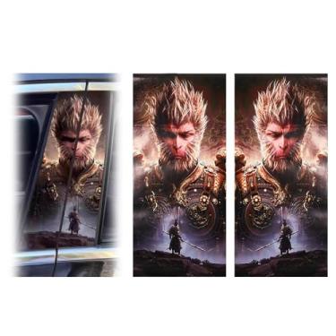 Imagem de JSCARLIFE Adesivo de caveira para carro B-pilar, decalques de carro à prova d'água de PVC impresso em HD, adesivos de carro vinil autoadesivo faixa lateral adesivos legais (Mito preto Wukong estilo 2)