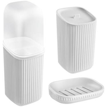 Imagem de Kit Banheiro Lavabo Saboneteira Porta Escova De Dente Porta Algodão Plástico Para Decoração (Branco)