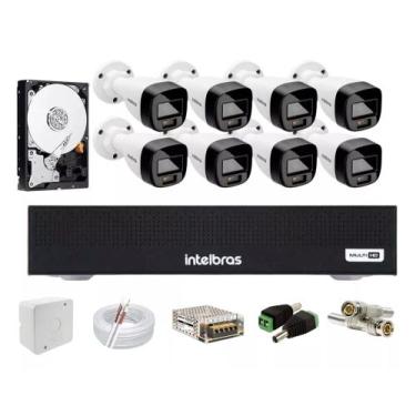 Imagem de Kit Cftv 8 Cameras Intelbras 1120b Full Color Dvr 8ch 1108c, 500GB