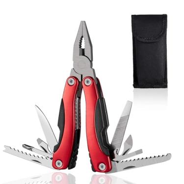 Imagem de Mini Alicate & Canivete Suíço de bolso, Multifuncional, Inox 16-in-1, para Camping, ao ar livre, Pesca, Caminhadas, com Case (Vermelho)