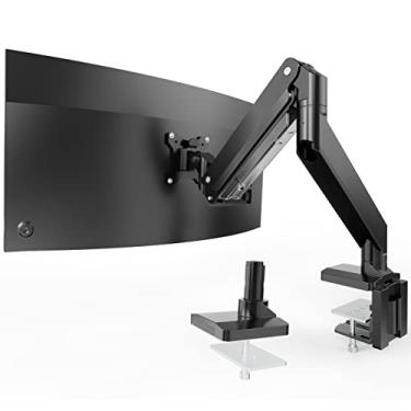 Imagem de Braço de monitor resistente para telas Ultrawide de até 124 cm e 18 kg, suporte de mesa única de alumínio premium com mola a gás, VESA 75 x 75/100 x 100