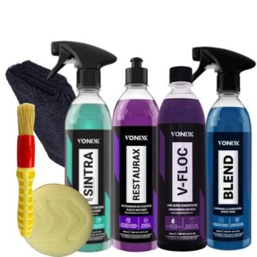 Imagem de Vonixx Kit Limpeza Automotiva, Shampoo V-floc, Restaurador de Plásticos, Cera Blend, Sintra Fast, com Pano e Aplicador e Pincel