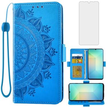 Imagem de Asuwish Capa de telefone para Samsung Galaxy A06 capa carteira de vidro temperado protetor de tela porta-cartão de crédito flip bolsa alça de pulso suporte fólio cordão slot acessórios para celular