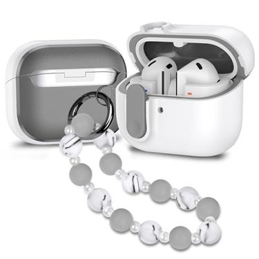 Imagem de Capa compatível com Samsung Galaxy Buds 3 e capa para Galaxy Buds 3 Pro com trava, linda proteção à prova de choque de corpo inteiro com cordão para meninas, branca