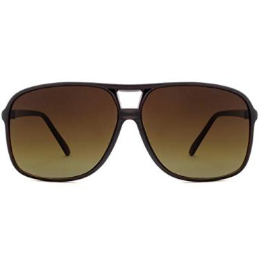 Imagem de NYS Collection Óculos de sol aviador quadrados retrô extragrande, ultraleve, armação fina, ponte dupla, 100% de proteção UV (armação marrom - lente gradiente marrom)