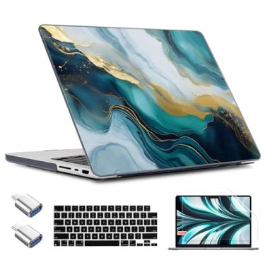 Imagem de TWOLSKOO Capa para M3 MacBook Pro de 14 polegadas 2024 2023 2021 A2918 A2992 A2779 M2 A2442 M1 Pro Max Chip, capa rígida de plástico, capa de teclado, adaptador tipo C e protetor de tela, mármore